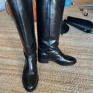 Sezane Bridget Glossy Black Knee-High Leather Boots - 10
